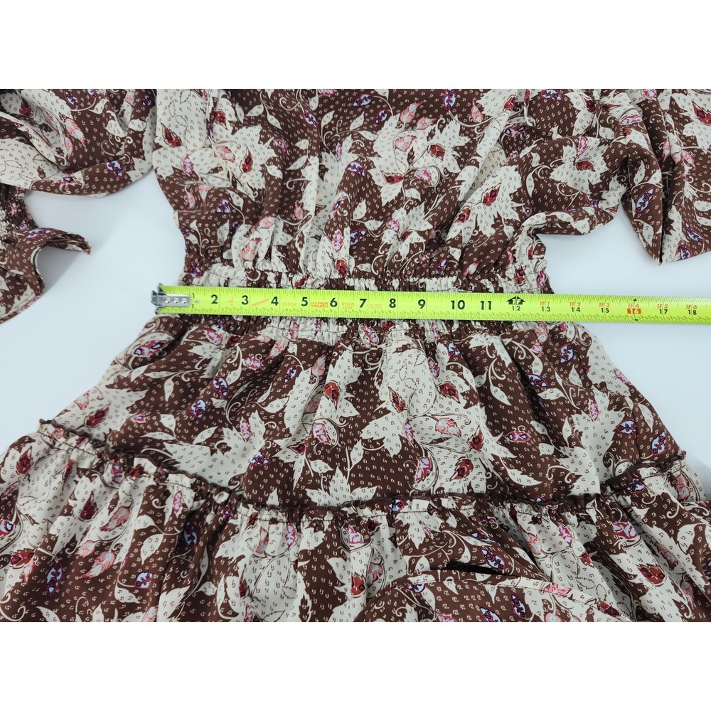 Entro Brown Floral Paisley Smocked Waist Tiered Ruffle Mini Dress Small Boho - Picture 6 of 7